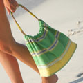 Kikoy Beaded Leather Handle Bag