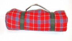 Large Foldable Red White Blue Acrylic Chequered Picnic Blanket Waterproof Lining
