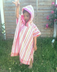 Children hooded bath/beach towelled poncho