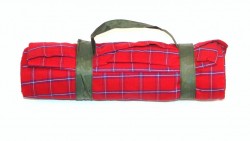 Small Foldable Small Red With White Blue Thin Lines Cotton Picnic Blanket Waterproof Lining